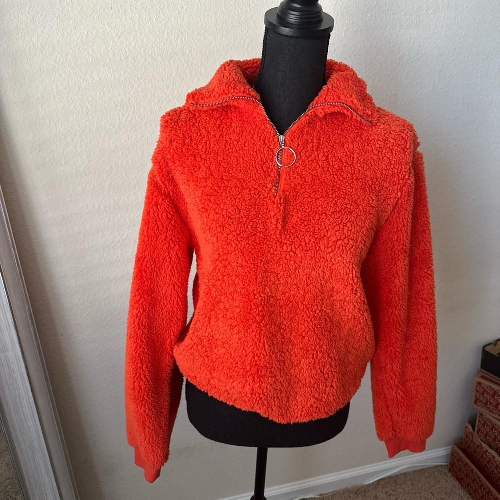 Topshop Vibrant Orange Teddy Jacket